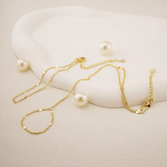 14K Dainty Gold Plated Stackable Link Chain Ring Bracelet Hand Chain for Women - Picture 5 of 7